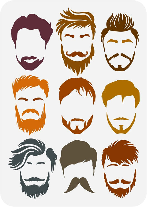 FINGERINSPIRE Men Pattern Painting Stencil 8.3x11.7inch 9 Styles Beards Men Drawing Template Mustache Hair Man Pattern Decoration Stencil for Pain...