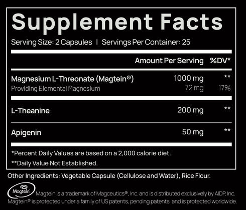 ELMNT Triple Sleep Magnesium Threonate w. Apigenin, Theanine & Magtein Magnesium L-Threonate - Highest Absorption Magnesium Supplement Capsules Na...