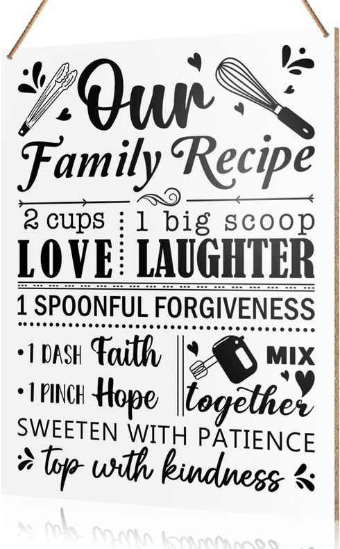 UDNADKEX Funny Kitchen Wall Hanging Sign Decor, Our Family Recipe, Home Kitchen Dining Room Wooden Sign Decor Kitchen Wall Decoration, Kitchen Gif...