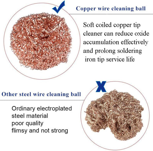 Portable Solder Iron Tip Cleaners Metal Base Holder Station Cleaning Ball with 3 Soldering Cleaning Wire Soft Coiled Copper for Cleaning Soldering...
