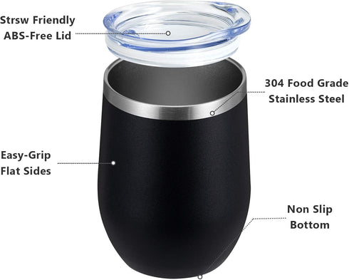 MEWAY Stemless 12oz Wine Tumbler Glasses with Lid -Insulated Double Wall Vacuum Stainless Steel Travel Tumbler with Straw,for Woman Under 10 dolla...