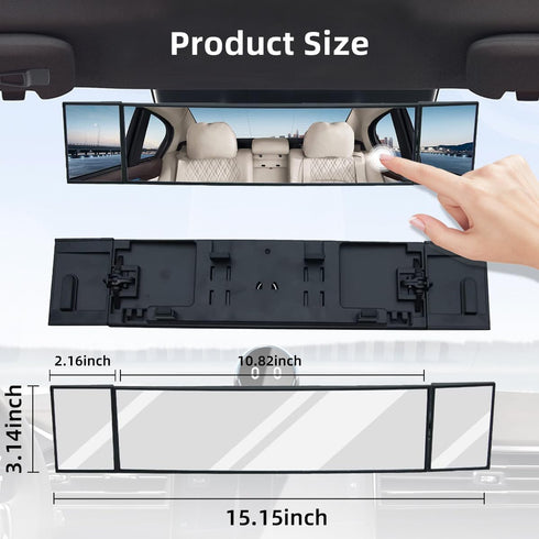 Car Rear View Mirror, 15.1'' Anti-Glare Panoramic Wide Angle Rearview Mirror, Interior Clip-on Extended Mirror, Universal Vehicle Interior Accesso...