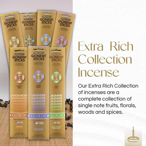 Gonesh - Incense Sticks Variety Pack - Non-Toxic 10” Slow Burn Aromatic Sticks - Classic Collection & Extra Rich Collection - 12 Packs of 20...