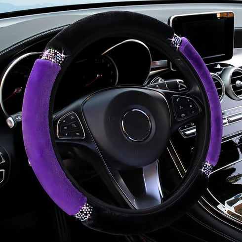 Bling Soft Fluffy Steering Wheel Cover, Rhinestone Auto Elastic 15 Inch Steering Wheel Protector, Sparkly Crystal Diamond for Women Girls, Car Acc...