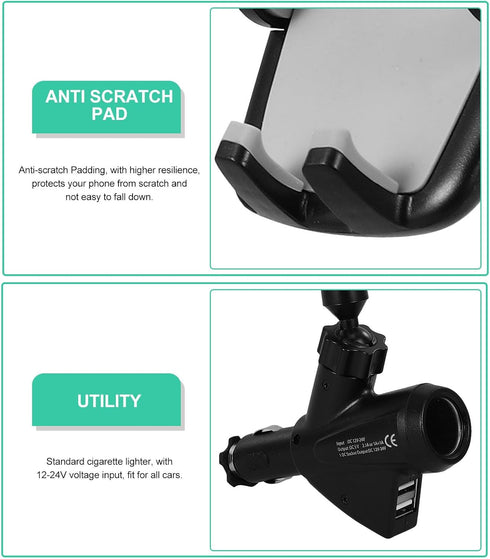 Veemoon Portable Electronic Device Mount for 3-6.5 inch Phones, Dual USB Car Charger Lighter Phone Holder...