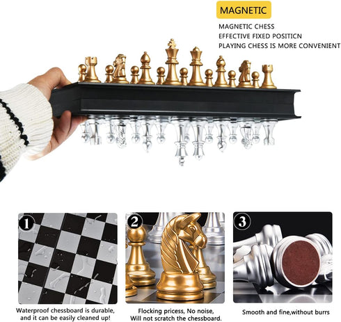 Silver and Golden Travel Chess Set 9.8'' with Game Board - Educational Games for Adults and Kids (9.8''_Silver and Golden)...