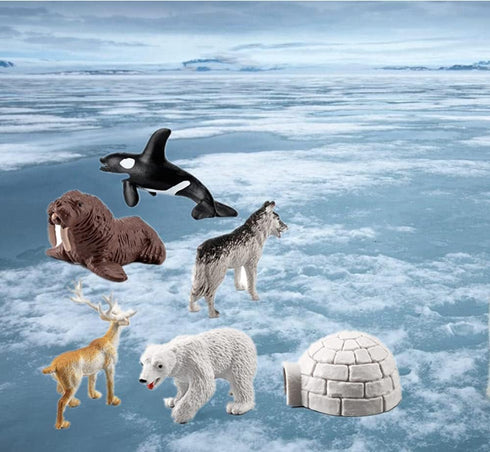 Mini Arctic Animals Toys Set 10PCS Polar Animal Figurines Toy Play setIncludes Polar Bear Seal Reindeer Wolf Rabbit Arctic Fox Igloo for ToddlersB...