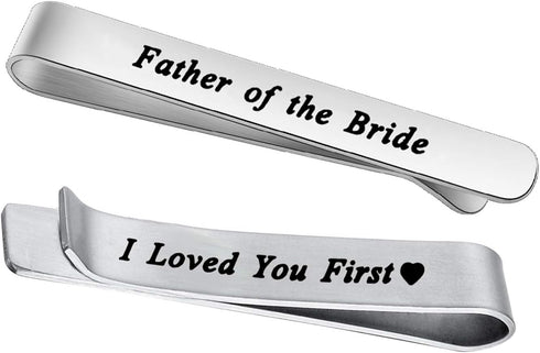 FEELMEM Father of The Bride Gifts to The Man I Love You First Stainless Steel Tie Clips Wedding Tie Bar for Dad Gift...