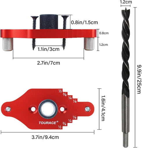 TOURACE Adjustable Drill Jig with Drill Bit for Floating Shelf, Portable Dowel Drill Guide Jig, Biscuit & Plate Joiner Woodworking Tool, Pocket Sc...
