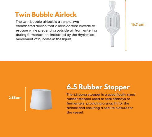 FastRack 1 Gallon Glass Jug with #6 Rubber Bungs & Twin Bubble Airlock – Fermentation Jars for Home Brewing, Clear Glass Fermenter Containers for ...
