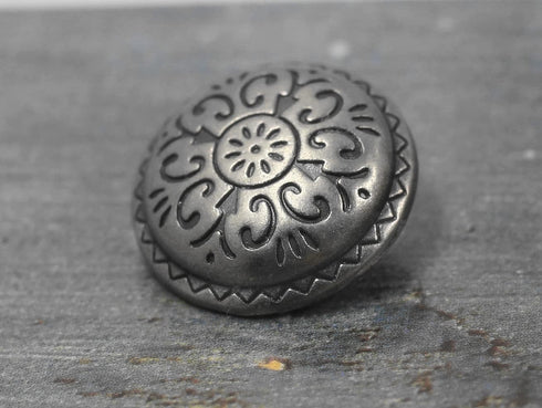Bezelry 12 Pieces Southwestern Style Flower Pattern Domed Metal Shank Buttons. 22mm (7/8 inch) (Gray Silver)...