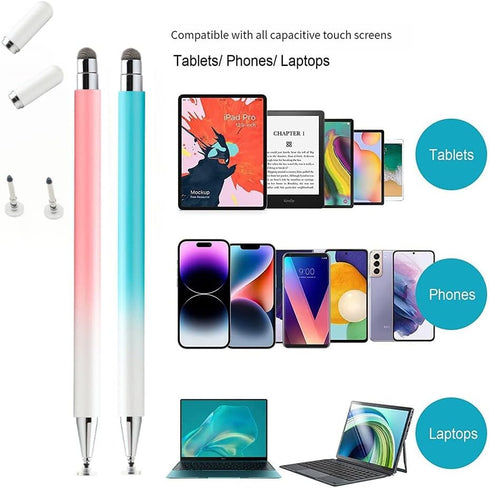 Stylus Pens for Touch Screens(2 Pack), 4 Replaceable Tips High Precision Capacitive Pen for iPad iPhone Android Tablets and All Universal Touch Sc...