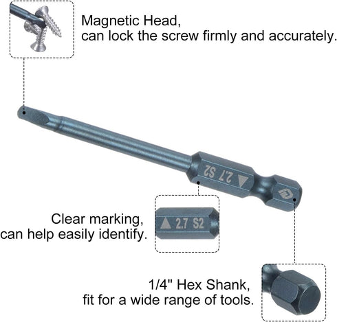 Magnetic Triangle Drill Bit 2.7mm 65mm Length 1/4 Inch Hex Shank S2 Steel Triangular Screwdriver Bit Set...
