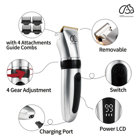 GTS Pet Clippers Professional Dog Grooming kit Adjustable Low Noise High Power Rechargeable Cordless Pet Grooming Tools, Hair Trimmers for Dogs an...