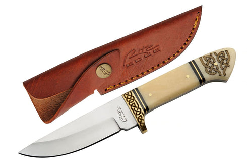 SZCO Supplies DH-8036 Bone Handle Celtic Knot Bandit Hunting Knife with Sheath, 7.75" Length, White...