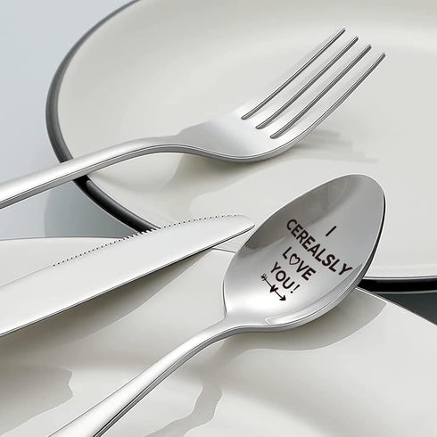 I Cerealsly Love You - Funny Engraved Stainless Steel Spoon, Cereal and Coffee Spoon Gift for Husband, Wife Couples Boyfriend Girlfriend Valentine...