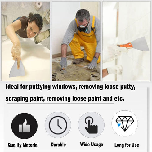 Utoolmart Putty Scraper 1" Cr-V Steel Stiff Putty Knives with Wooden Handle for Taping Paint Wall Floor Tile 2Pcs...