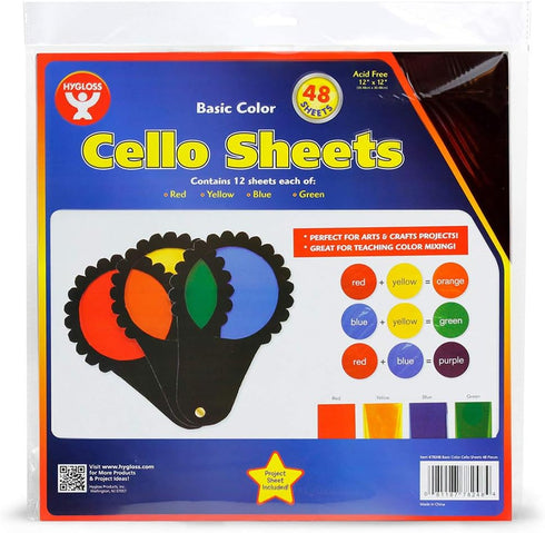 Hygloss Products Cello Sheets - Great for Arts, Crafts, DIY Projects, Classroom Activities, Gift Wrapping And More - 12 x 12 Inches - 4 Colors, 12...