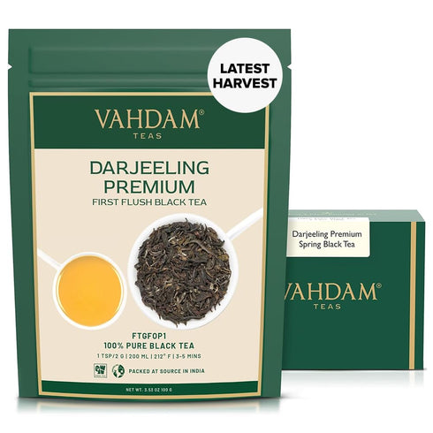 VAHDAM, First Flush Darjeeling Tea - 50 Cups (3.53oz) | Loose Leaf Black Tea - Flowery, Aromatic & Delicious | Picked, Packed & Shipped Direct Fro...