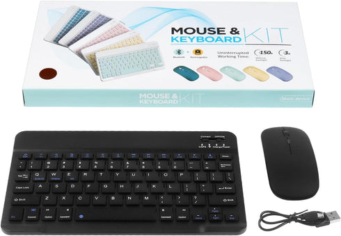 Bluetooth Keyboard and Mouse Combo Ultra-Slim Portable Rechargeable Compact Wireless Mouse Keyboard Set for Pad/iPad Pro/iPad Mini/iPad Air Mac OS...