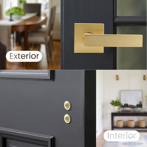 EHOMEWARE 1 Pack Heavy Duty Dummy Door Handle Interior Lever Set, Single Sided Gold Door Knob for Interior Doors, Right/Left Handing...