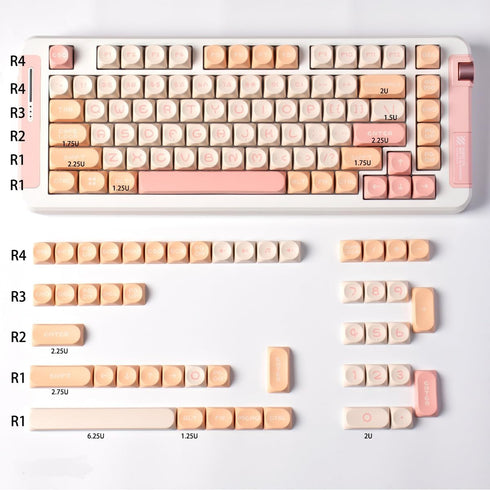 Cute Keycaps, Moa Profile Keycaps 75 Percent,PBT Double Shot Keycaps Set, Pink Round 130 Keys for Mechanical Keyboard 61/64/75/84/87/104/108 Layou...