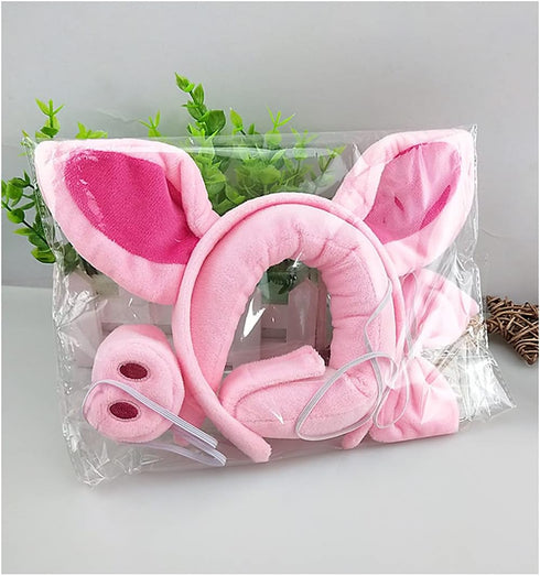 Dzrige Pig Costume Set Pig Ears Headband Bow Tie Nose and Tail Accessory Kit for Halloween Birthday Carnival Costume Party Dress Up Play...