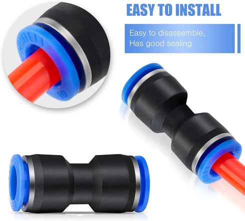 120 Pcs Straight Push Connectors, 6/8/10/12 mm Quick Connect Air Hose Fittings Air Line Fittings Plastic Push to Connect Air Hose Fittings Pneumat...
