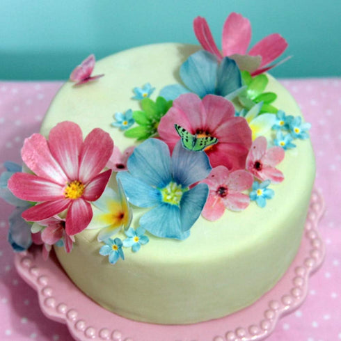Set of 27 Edible Flowers & Butterflies Cupcake Toppers Wedding Cake Party Food Decoration Mixed Size & Colour...