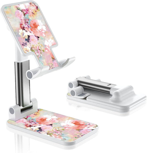 Foldable Phone Stand for Desk, Adjustable Angle of View, Suitable for iPhone, Samsung and Other Smart Phones, Pink Flowers...