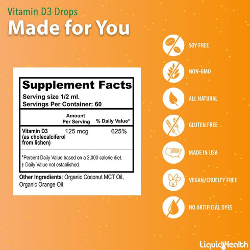 LIQUIDHEALTH Liquid Vitamin D3 5000 IU, Vitamin D Liquid Drops, Adults & Kids, D3 Vitamin D Drops, for Immune Support, Bone Health, Mood Support -...