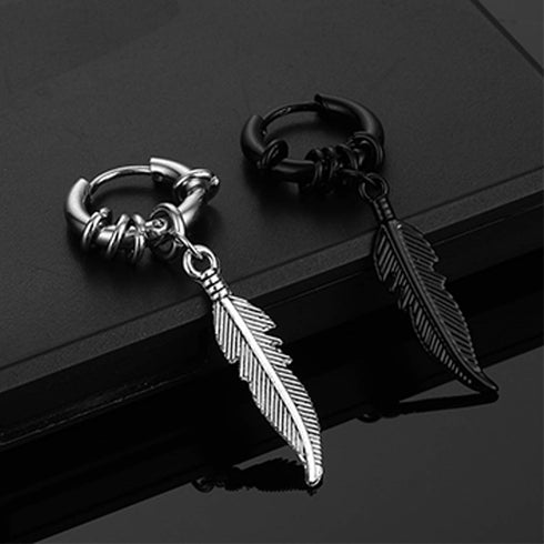316 Punk Stainless Steel Huggie Hoop Dangle Earrings 14mm Hip Hop Drop Earring Vintage Six-pointed Star Feather Triangles Jewelry for Women Men...