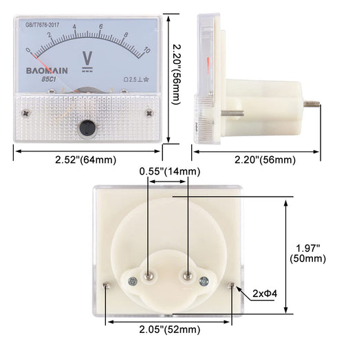 Baomain Analog Voltmeter 85C1 DC 0-10V Rectangle Analog Volt Panel Meter Gauge...
