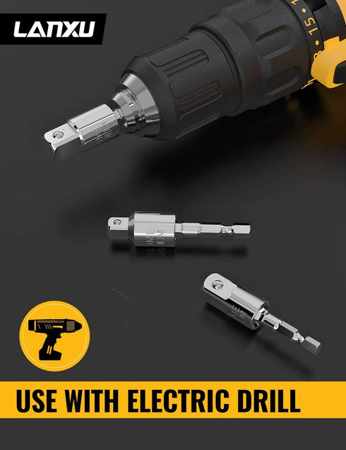Tool Gift for Man, 3-Piece Power Drill Sockets Adapter Sets, 360°Rotatable Hex Shank Impact Driver Socket Adapter, Socket to Drill Adapter 1/4" 3/...