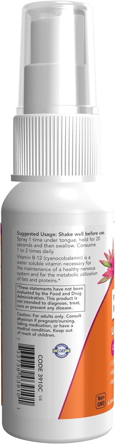 NOW Supplements, Vitamin B-12 Liposomal Spray with Folic Acid, TMG and B-6, 2-Ounce...