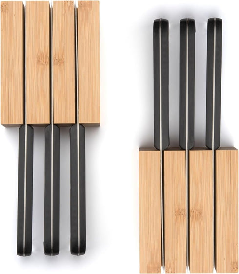 Purawood Premium Bamboo Knife Block Inserts – 2 Pack – Compatible Expandable Drawer Organizer & Utensil Organizer, Cutlery Tray with Dividers for ...