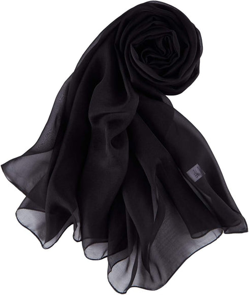 JWSilk Long Silk Chiffon Scarf Solid Color...
