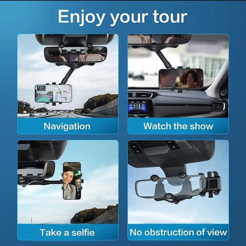 Rearview Mirror Magnetic Phone Holder for Car, Rotatable and Retractable Car Phone Holder Mount 2024 Upgraded 360° Rear View Mirror Phone Holder P...