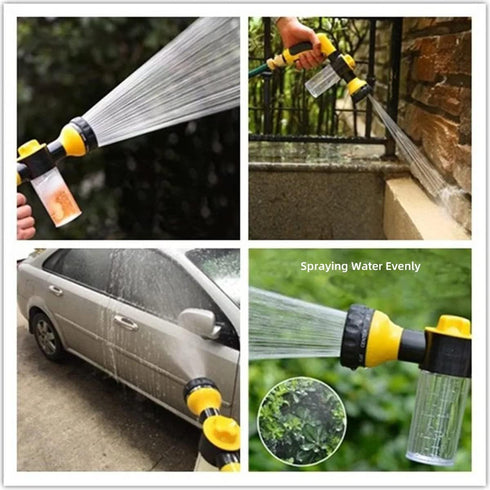 Water Hose Nozzle 8 Spray Patterns Spray Nozzle High Pressure Garden Foam Gun Hose Nozzle with Built-in Soap Dispenser - Yellow...