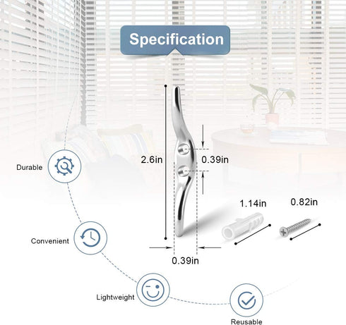 Magicfour Blinds Cord Cleat Baby Safety Rope Cleats, Small Rope Cleat Holder Zinc Alloy Cord Cleats, Blind Hook Winders with Screws for Roman Shad...