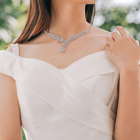 Unicra Bride Silver Necklace Earrings Set Crystal Bridal Wedding Jewelry Set Rhinestone Bridesmaid Party Choker Necklace Drop Dangle Earrings Sets...