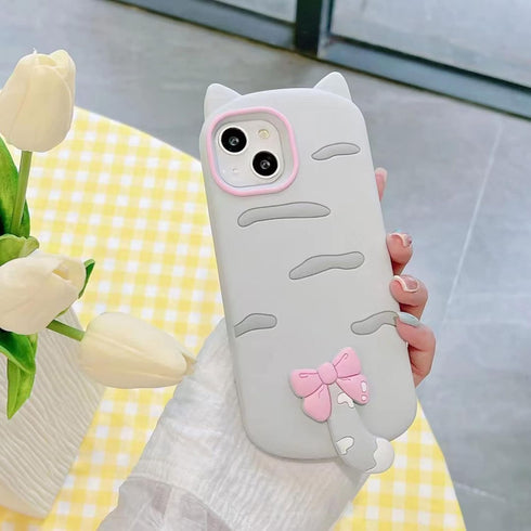 Phone Cover, 3D Cute Kawaii Tail Cat Design Soft Silicone Shockproof Bumper All-Round Strong Protective Phone Case Compatible with iPhone 13 for G...