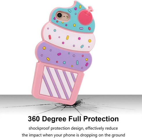 Cute iPhone SE 2020 / SE 2022 Case, Ice Cream iPhone 6 /6s /7/8 case, Cherry Cupcakes 3D Cartoon Soft Silicone Shockproof Case Cover...
