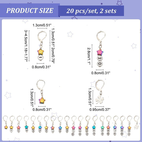 NBEADS 40 Pcs Star Number Stitch Markers, Mixed Material Crochet Stitch Marker Removable Leverback Hook Locking Stitch Marker for Knitting Weaving...