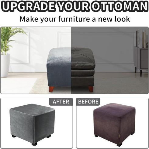DUJUIKE Ottoman Covers Slipcover Square Ottoman Covers Protector for Footrest Foot Stool Furniture Stretch Comfortable Velvet with Elastic Bottom(...
