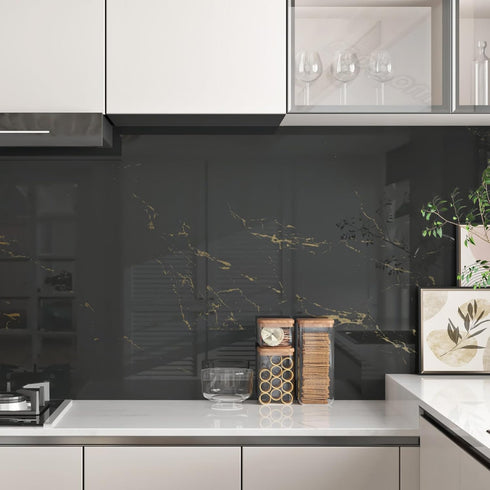 Gold Black Marble Contact Paper 17.71" x 120" Glossy Marble Peel and Stick Wallpaper Self Adhesive Granite Contact Paper for Countertops Waterproo...