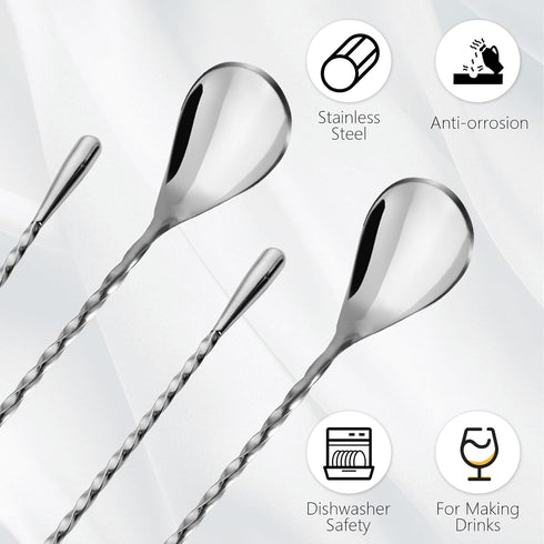 8 PCS 12 Inch Bar Spoon Stainless Steel Spiral Pattern Bar Long Spoon Drink Stirrers Cocktail Spoon, Mixing Spoons Stir Sticks for Coffee Bar Acce...