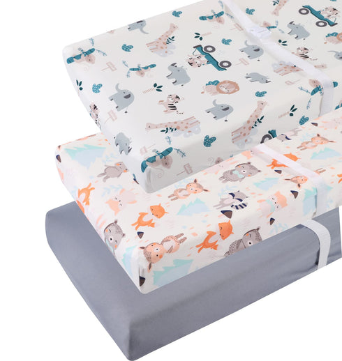 Changing Pad Cover Set 3 Pack Jersey Knit Ultra Soft for Baby Boys Girls Elephant Tiger/Fox/Grey...