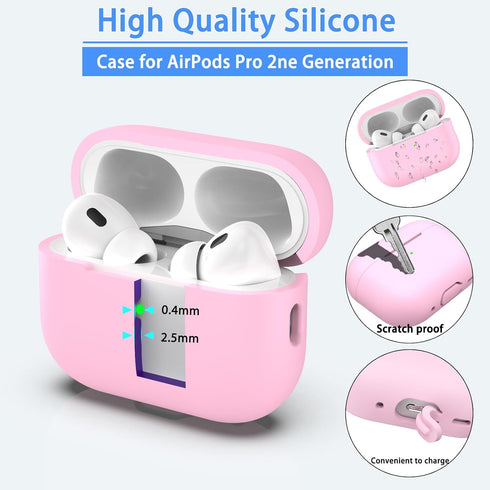 AirPods Pro 2nd Generation Case Cover, Military Grade Anti-Fall Soft Silicone Shock-Absorbing AirPods Pro Case Skin Touch with Keychain and Cleani...