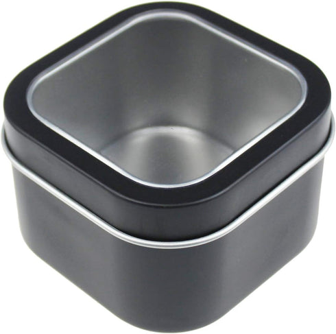 6-Pack 8oz Empty Square Metal Tins with Clear Window for Candle Making, Candies, Gifts & Treasures, Black...